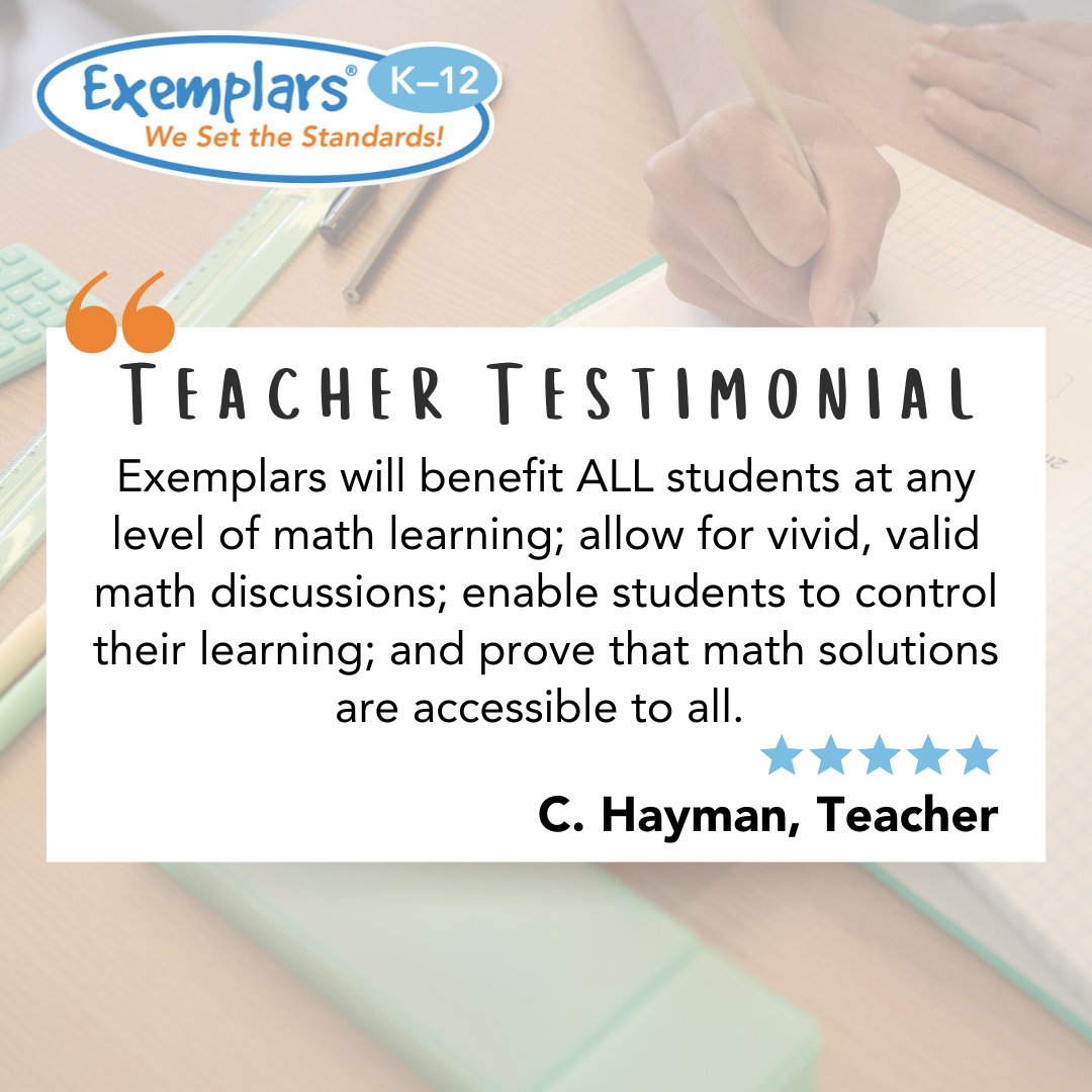 Exemplars will benefit ALL students... allow for vivid, valid math discussions; enable students to control their learning; and prove that math solutions are accessible to all.

⭐⭐⭐⭐⭐

#Exemplars #MathForAll #AccessibleMath #MathDiscussions #EdChat
