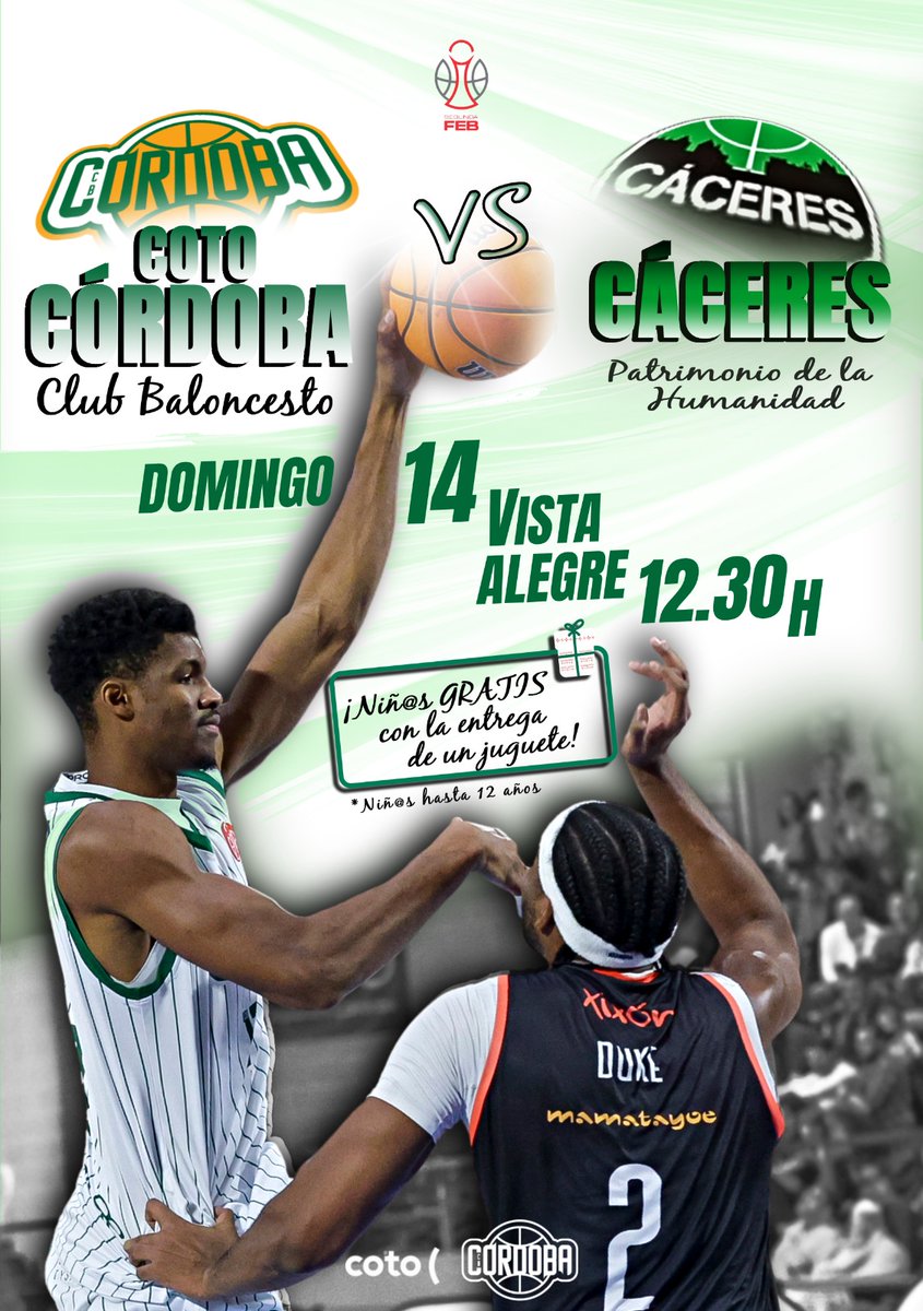 Dos partidos en casa esta semana... ¡sí!... volvemos a nuestro Palacio... volvemos a teñir las gradas de blanquiverde para seguir con la racha de victorias... 👏🏼💪🏼 ¡Os esperamos!🤍💚

Esta vez, los niños que traigan un juguete podrán entrar gratis al partido... estos juguetes