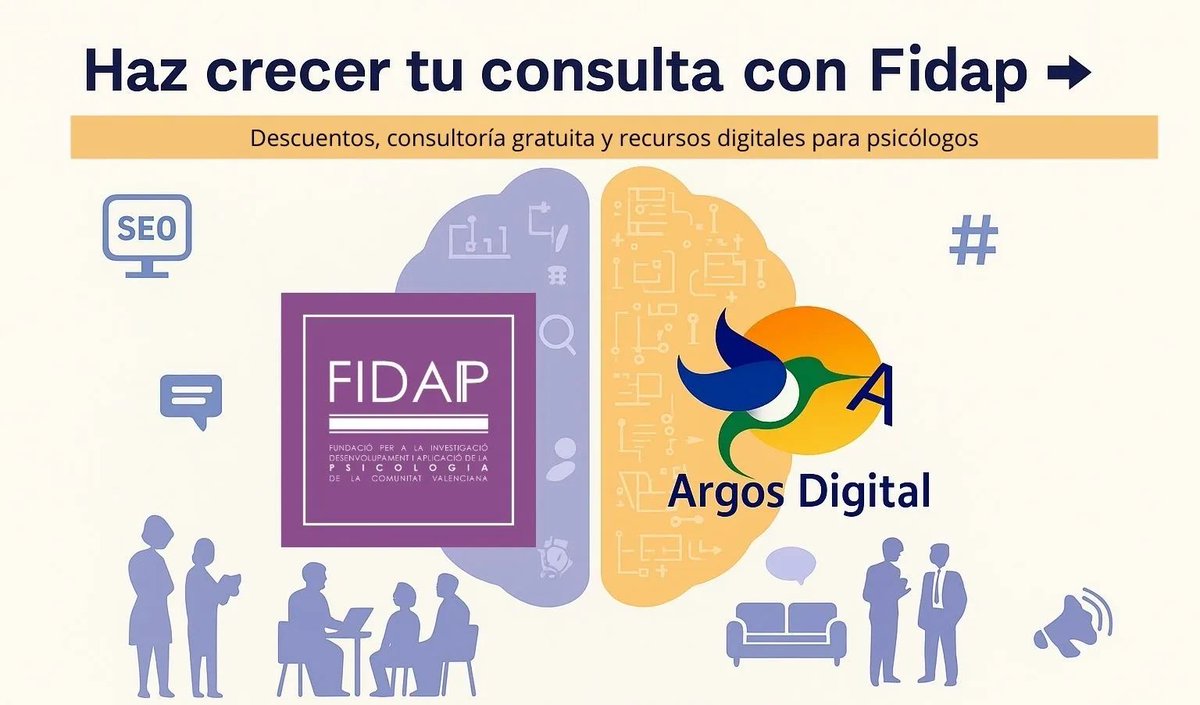 COPCV's tweet image. Nuevo convenio FIDAP + Argos Digital para impulsar la digitalización de los psicólogos/as.

La práctica profesional de la psicología está cambiando. Tus pacientes han cambiado. Su forma de buscar ayuda también. Hoy, la primera consulta ocurre antes del despacho: ocurre en Google,…