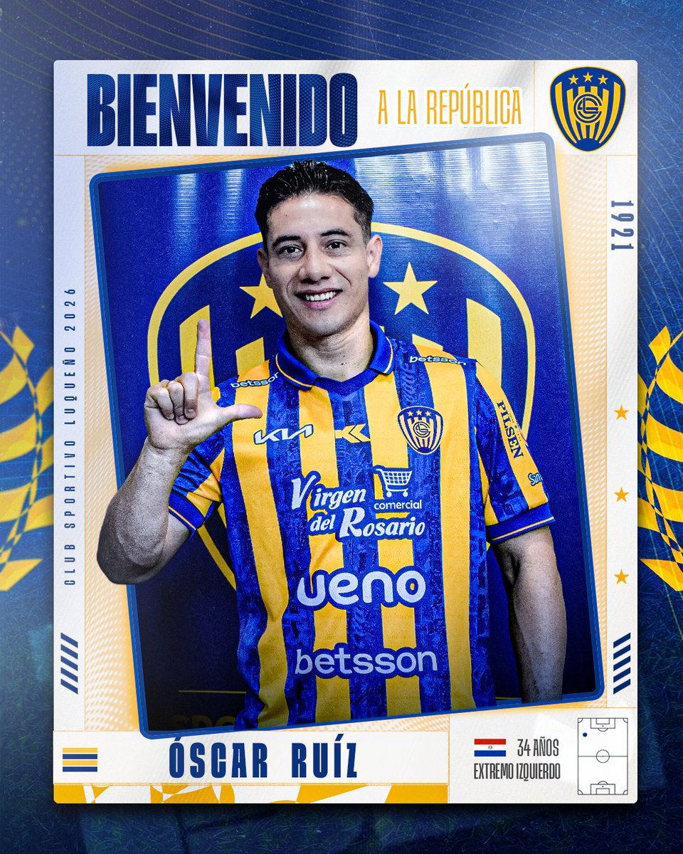 ✍🏻 ¡Ó𝘀𝗰𝗮𝗿 𝗥𝘂í𝘇 𝗲𝘀 𝗔𝘂𝗿𝗶𝗮𝘇𝘂𝗹! 🔵🟡

El talentoso extremo se convierte en nuevo jugador del Sportivo Luqueño para la temporada 2026.

¡𝘉𝘪𝘦𝘯𝘷𝘦𝘯𝘪𝘥𝘰 𝘢 𝘭𝘢 𝘙𝘦𝘱ú𝘣𝘭𝘪𝘤𝘢 𝘥𝘦 𝘓𝘶𝘲𝘶𝘦, 𝘙𝘶í𝘻! 💪🏻🇺🇦