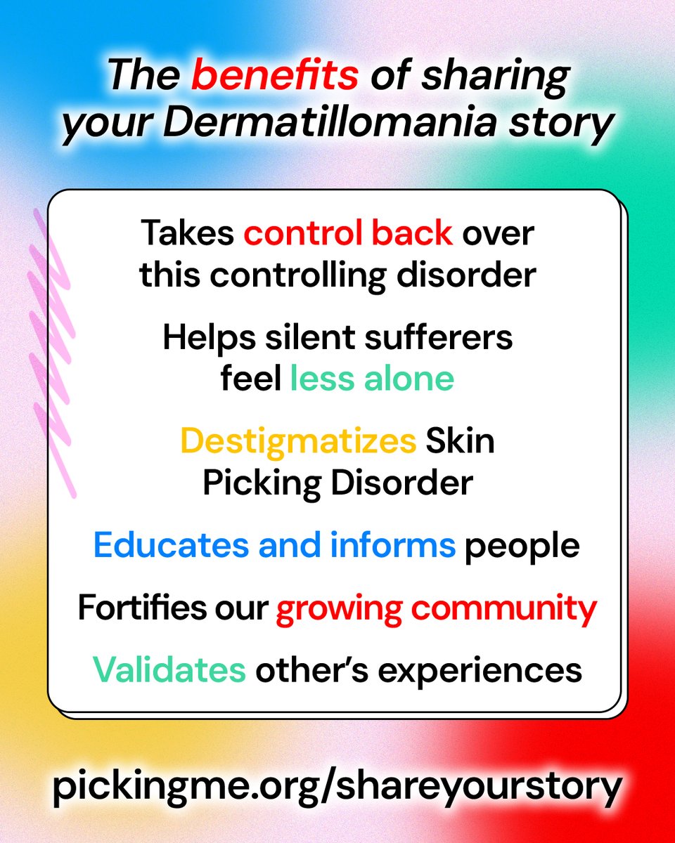 "I'm #PickingMe over #SkinPicking because I want to be in control of my mind and body." - Anonymous, 16, Australia

Visit pickingme.org/shareyourstory to join the countless others who are advocating for this disorder today!