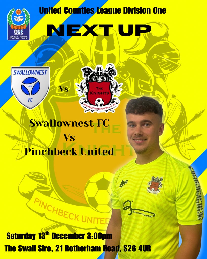 PinchbeckUnited's tweet image. ⚔️ Next up for the Knights ⚔️

We travel to @Swallownest_fc in the UCL Div 1 this Saturday afternoon. Come on Pinchbeck!
