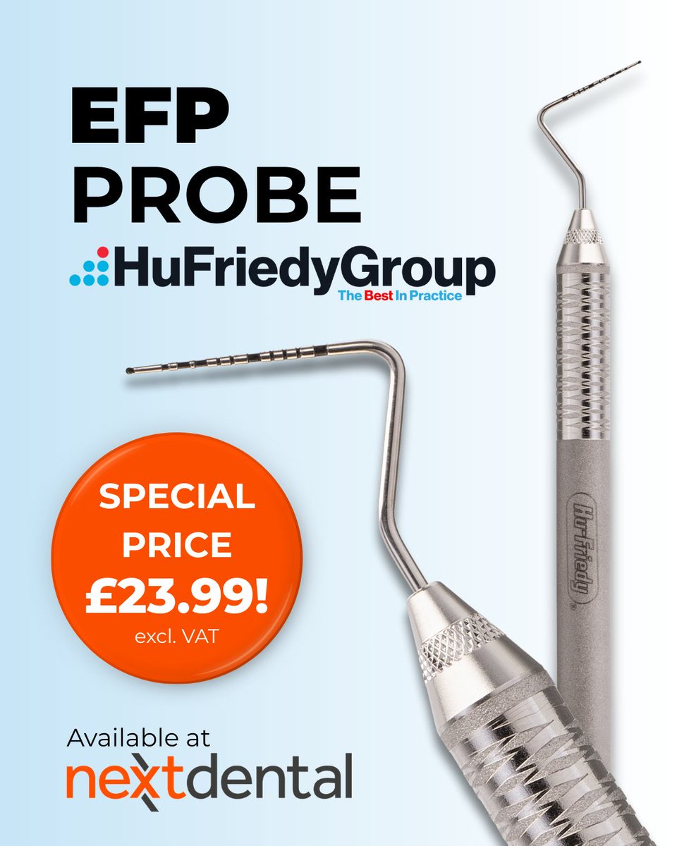 The <a href="/hu_friedy/">HuFriedyGroup</a> EFP Probe is here - and it’s only £23.99!🔥

Precision perio assessments made simple: clear markings, ball-point tip, EFP-aligned design.

Available now at Next Dental!
👉nextdental.com/product/efp-pr…

#DentistryUK #PerioProbe #HuFriedy