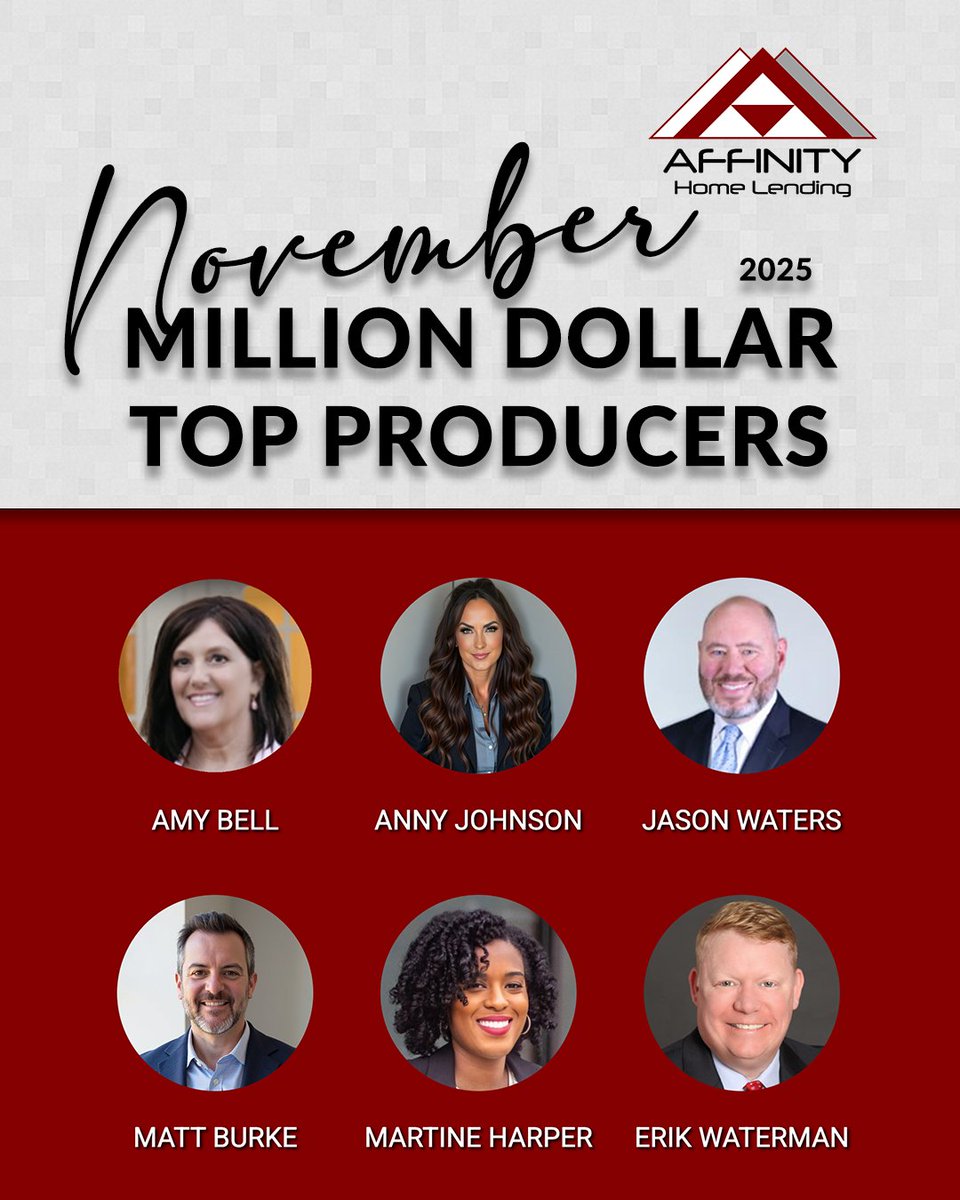 AffinityHmLend's tweet photo. Congratulations to our top loan officers for November!! ➡️ Best of the best!! 🥇🏡💰 https://t.co/53fQYrKDLn
