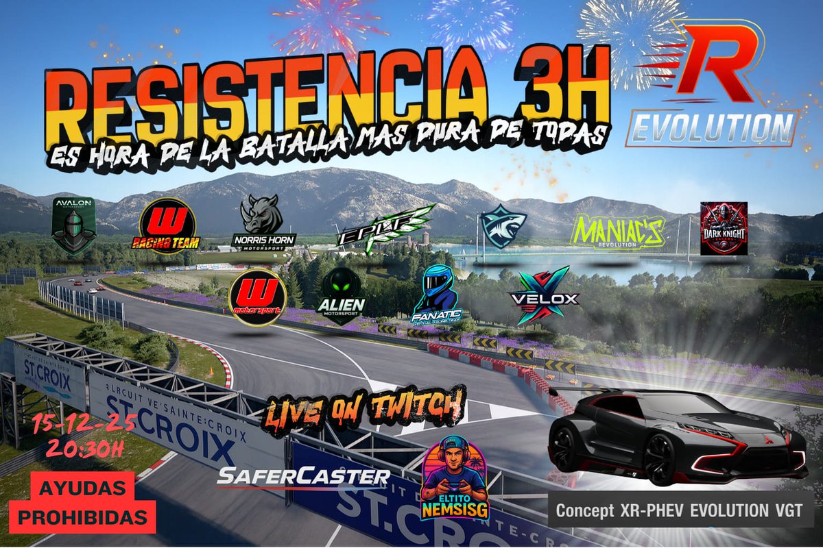 🎬 Estamos preparándolo todo. En 3 horas, puede pasar cualquier cosa. 
👷‍♂️ P1 🏅de Carrera 💰premio💲
🏆 GTD IMSA GT3 2025 
📆 Lunes, 15/12/2025
⏰ 20.30h
📍 Saint Croix A inverso
🎙️ Twitch.tv/Safercaster Sala 1
🎙 Twitch.tv/Eltitonemsisg Sala 1