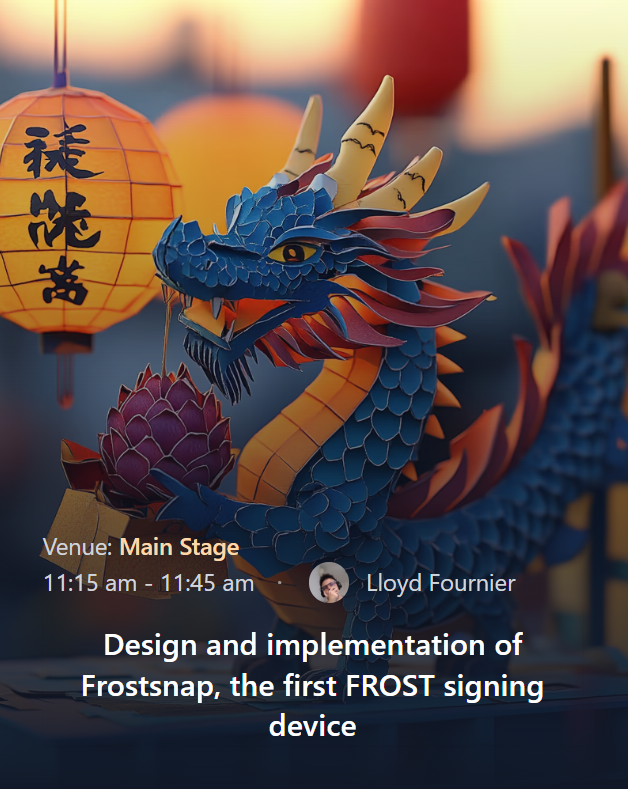 btcplusplus's tweet image. 3rd talk at Bitcoin++ Taipei is Lloyd @LLFOURN!🔥

Bitcoin cryptography researcher building @FrostsnapTech &amp;amp; advancing threshold multisigs.

Lloyd will reveal the tricks the Frostsnap team used to exploit FROST ❄️ while hiding the complexity from the user.

Multisig made easy 👏