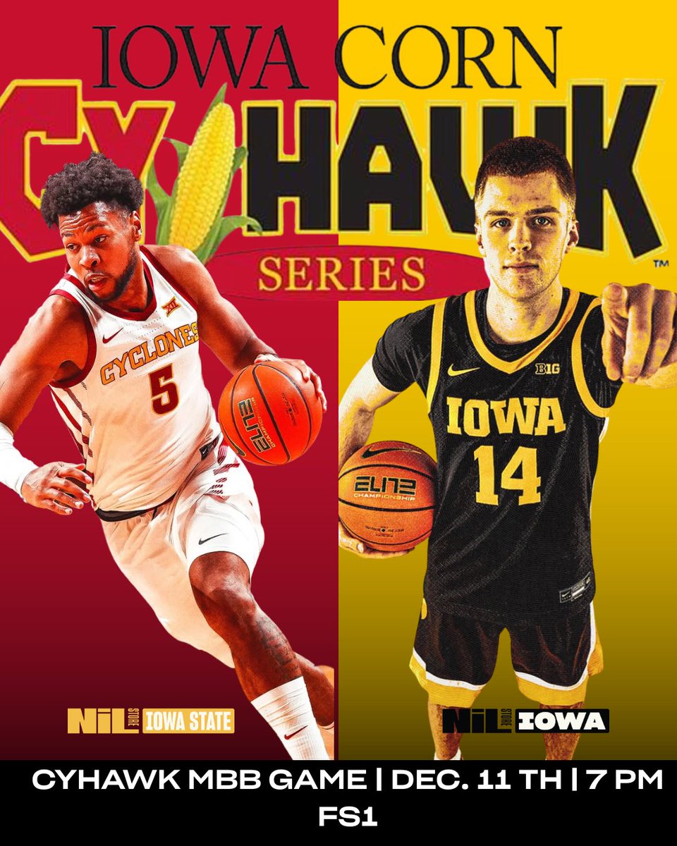 IowaStNILStore's tweet image. Rivalry Runs Deep❤️💛
The CyHawk Series continues tonight! 🏀
Dec. 11 | 7 PM | FS1

#cyhawkgame #cyhawkseries #gameday #rivalrygame