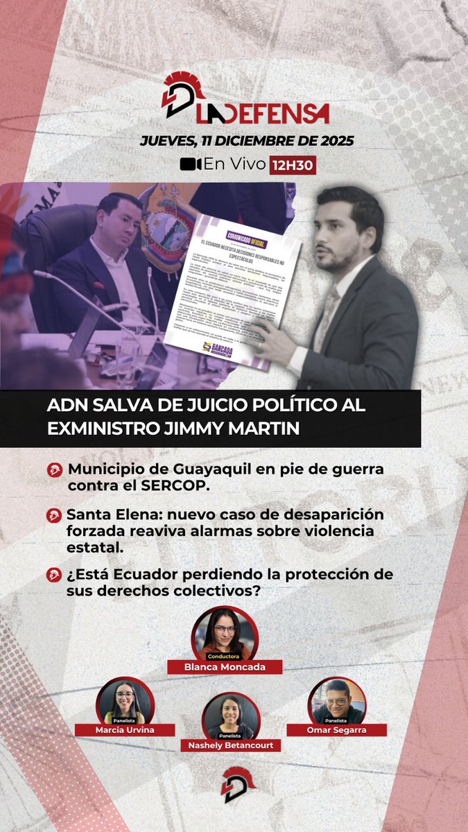 ADN SALVA DE JUICIO POLÍTICO AL EXMINISTRO JIMMY MARTIN

Blindado por la mayoría oficialista. El exministro de Salud, Jimmy Martin, no enfrentará juicio político gracias al apoyo del bloque ADN, que evitó que la Comisión de Fiscalización califique la solicitud presentada por la