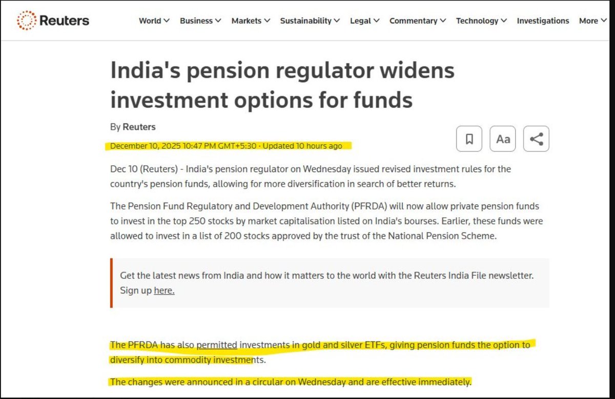 archna1112's tweet photo. pension funds to invest in Gold &amp; Silver ETFs, effective immediately. https://t.co/R5zLY5L9I6