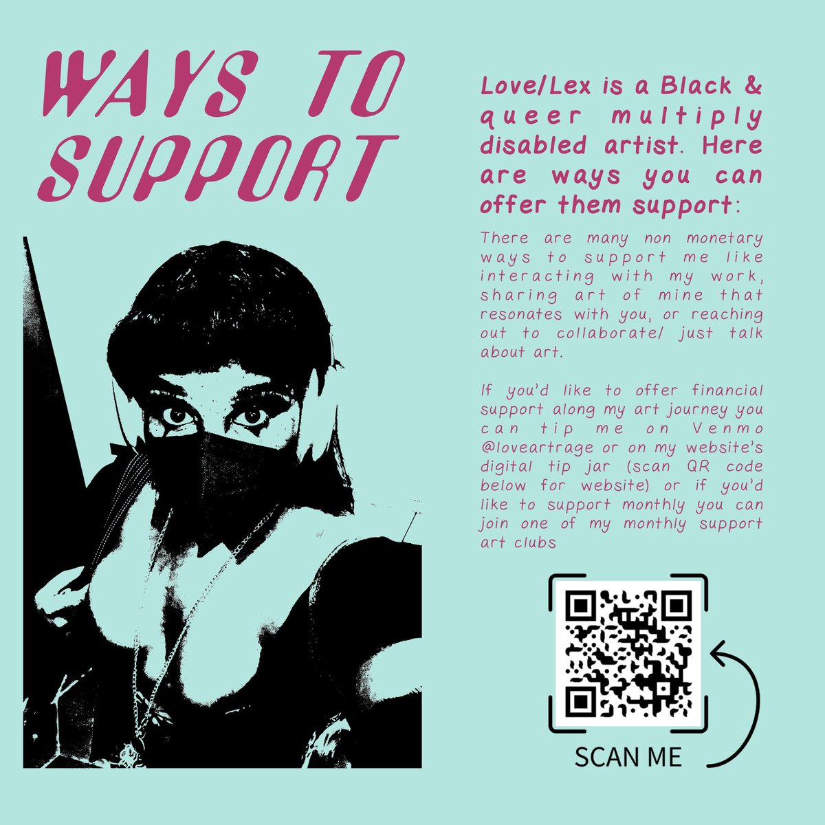 vampgirlfren's tweet image. Posting again bc still in need of support please share this if you can!  You can support me via my art (scan QR for my website!) or if you’re a friend/community member &amp;amp; wanna just help me get by you can send funds to my personal Venmo @ lexorlove or cashapp @ liberationlex ❤️