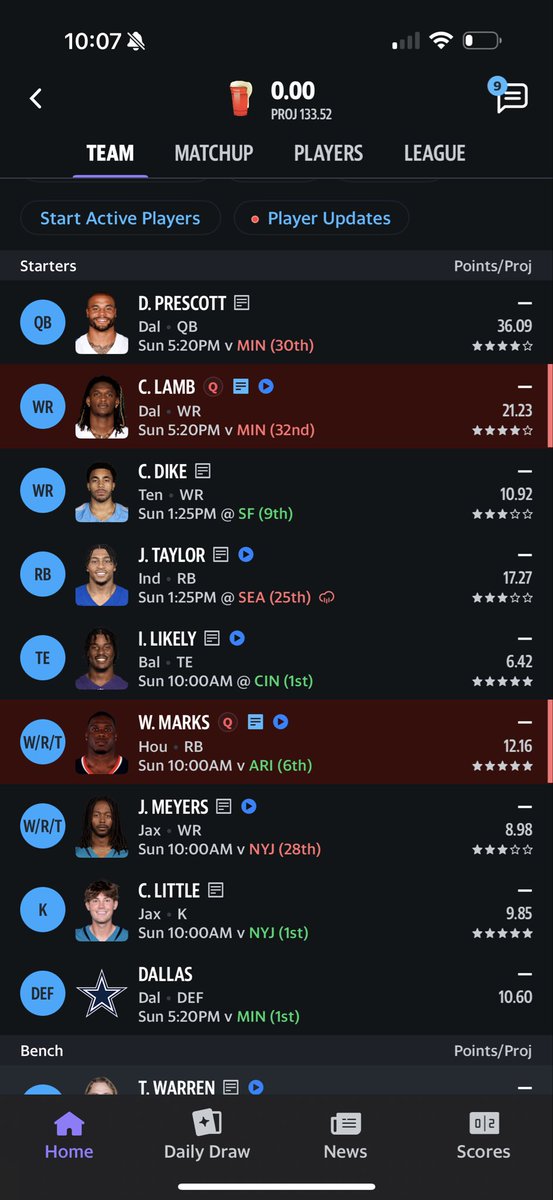 Jnuggz916's tweet photo. #AskJBC how the lineup look? Full PPR and kick yards and TD count too. thanks in advance! https://t.co/V8Rc9oYJI0