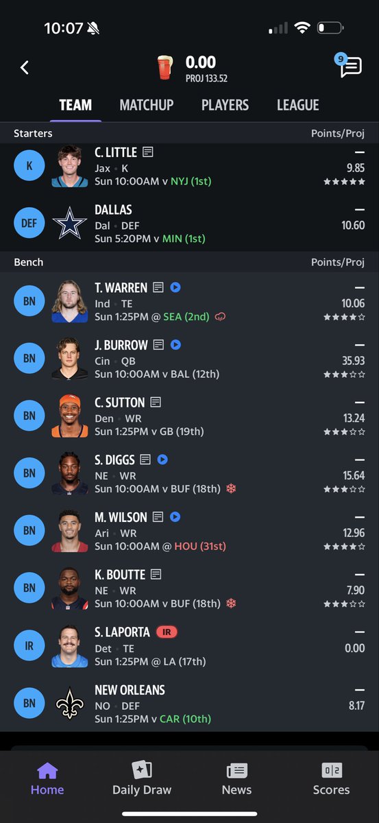 Jnuggz916's tweet photo. #AskJBC how the lineup look? Full PPR and kick yards and TD count too. thanks in advance! https://t.co/V8Rc9oYJI0