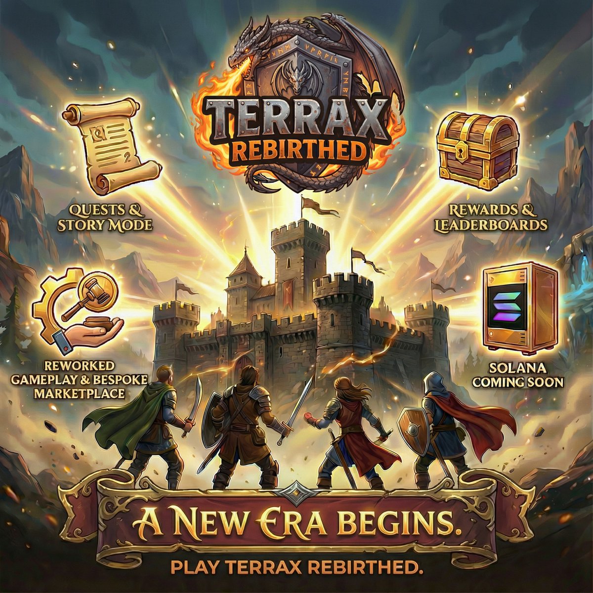 TerraX_Official's tweet image. ⚔️ #TerraX Rebirthed rises soon… and the realm is transforming in full force.

📜 Quests &amp;amp; Story Mode
⚙️ Reworked gameplay and a bespoke marketplace with new speculative instruments
📦 Rewards, chests &amp;amp; leaderboards
⚒️ Reworked UI/UX for desktop and mobile
🪙 Solana support…