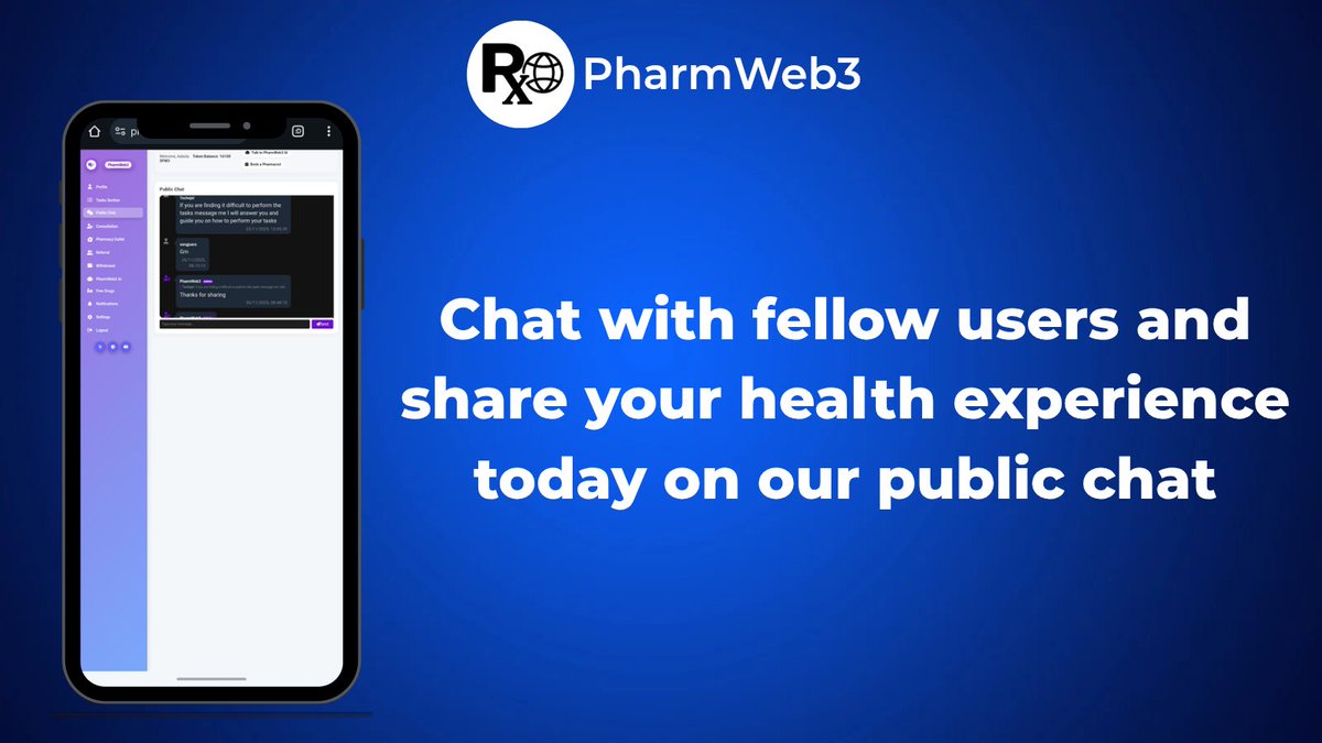 Navigating your health journey is easier when you have a community by your side. 
With the PharmWeb3 Public Chat feature, you can instantly connect with users who understand your experience.

Click PharmWeb3.com, sign up, on your dashboard,select public chat to start.