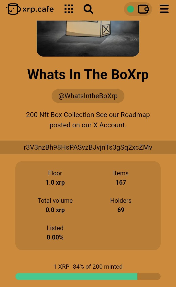 84% near to be mint out only 1xrp per mint Let's mint this out 📦🙇

xrp.cafe/collection/wha…