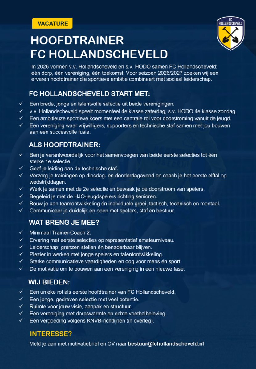 FC Hollandscheveld zoekt een Hoofdtrainer voor volgend seizoen.