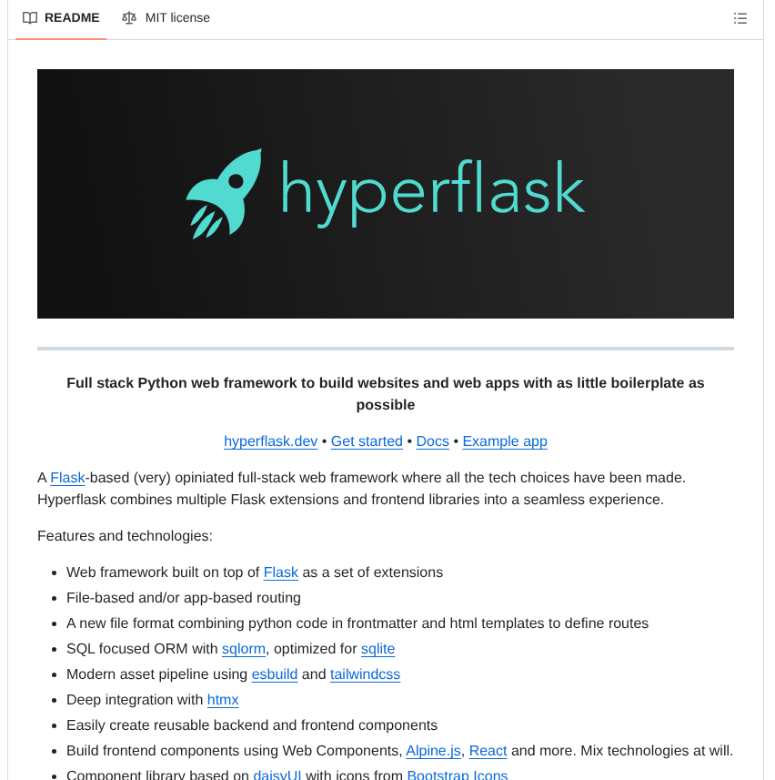 tom_doerr's tweet image. Opinionated full-stack Flask framework with HTMX integration

github.com/hyperflask/hyp…