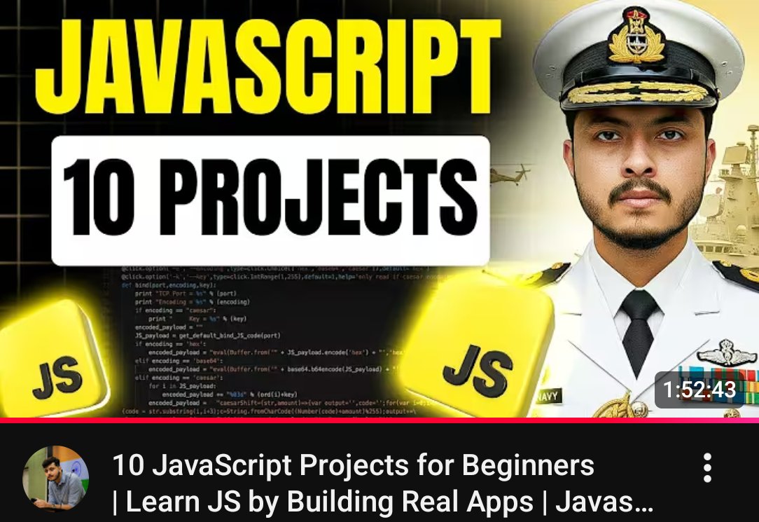 YashSainiCodes's tweet image. 📅 Day - 11/100

Today&apos;s Learning:
• 10 JavaScript Projects

Thanks 🙏 to @rohit_negi9 Bhaiya &amp;amp; @adityatandon02 Bhaiya for an amazing course!

@CoderArmy #DEFENSE #JavaScript #WebDevelopment #100DaysOfCode