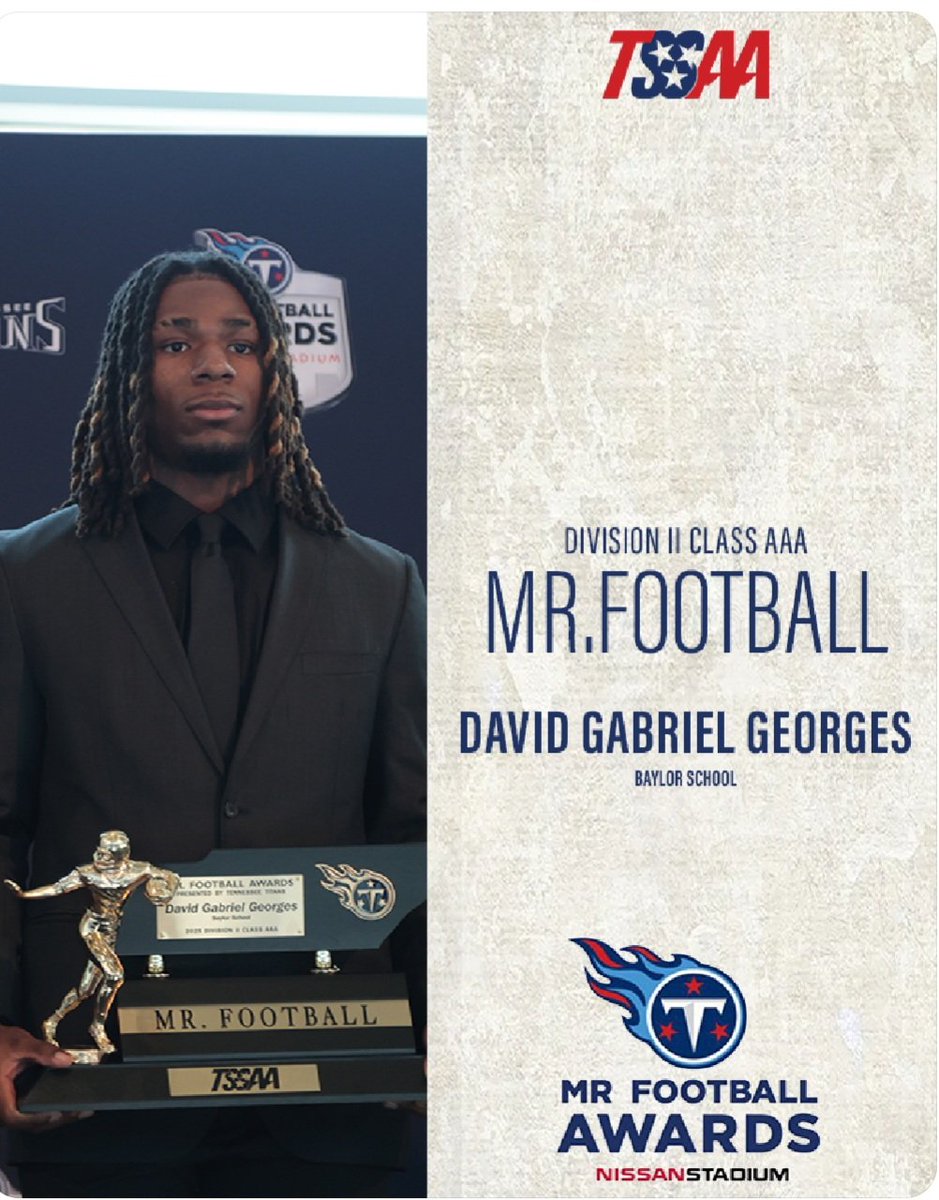 DavidGG27's tweet image. Blessed 🙏🏾 2025 Mr. Football 
@BaylorSchoolFB @ErikKimrey @jay_agenor @Titans @TSSAA