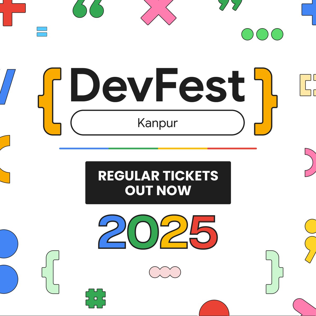 🎟️ Regular Tickets are LIVE for DevFest Kanpur 2025! 🎟️
Your Regular Ticket Includes:

📅 Date: 20th of December, 2025
📍 Venue: Shatabdi Bhawan, HBTU West Campus

➡️ Link to Event/Tickets: konfhub.com/devfest-2025-k…

#regulartickets #TicketsOnSale
#BookNow #DevFestKanpur #DevFest