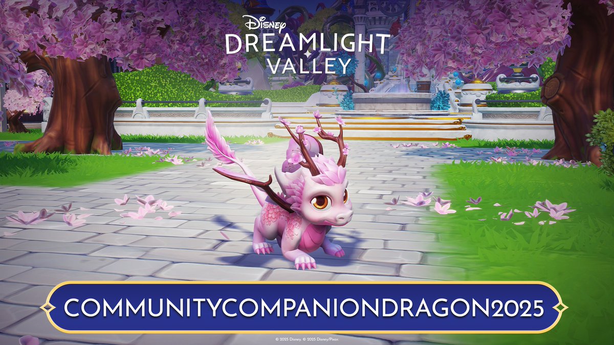 DisneyDLV's tweet image. It's tiiime! The Sakura Blossom Dragon 🐉, the Community Companion created with your help earlier this year, is finally here! 

Enter the code in your menu to claim: COMMUNITYCOMPANIONDRAGON2025