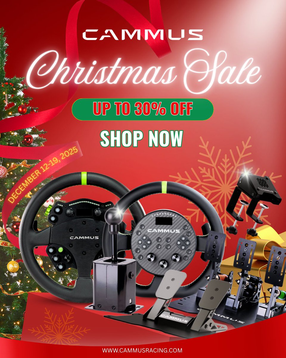 CAMMUS Christmas Sale 2025!
Dec 12–19 → Up to 25% OFF + extra 5% with influencer code (30% OFF max) 
C5, C12, LC100, bundles &amp; more!
🇬🇧 UK, 🇺🇸 USA, 🇪🇸 Spain, 🇦🇺 Australia warehouse deals! cammusracing.com
#SimRacing #HolidayDeals #DirectDrive #GamingSale #SimRacing2025