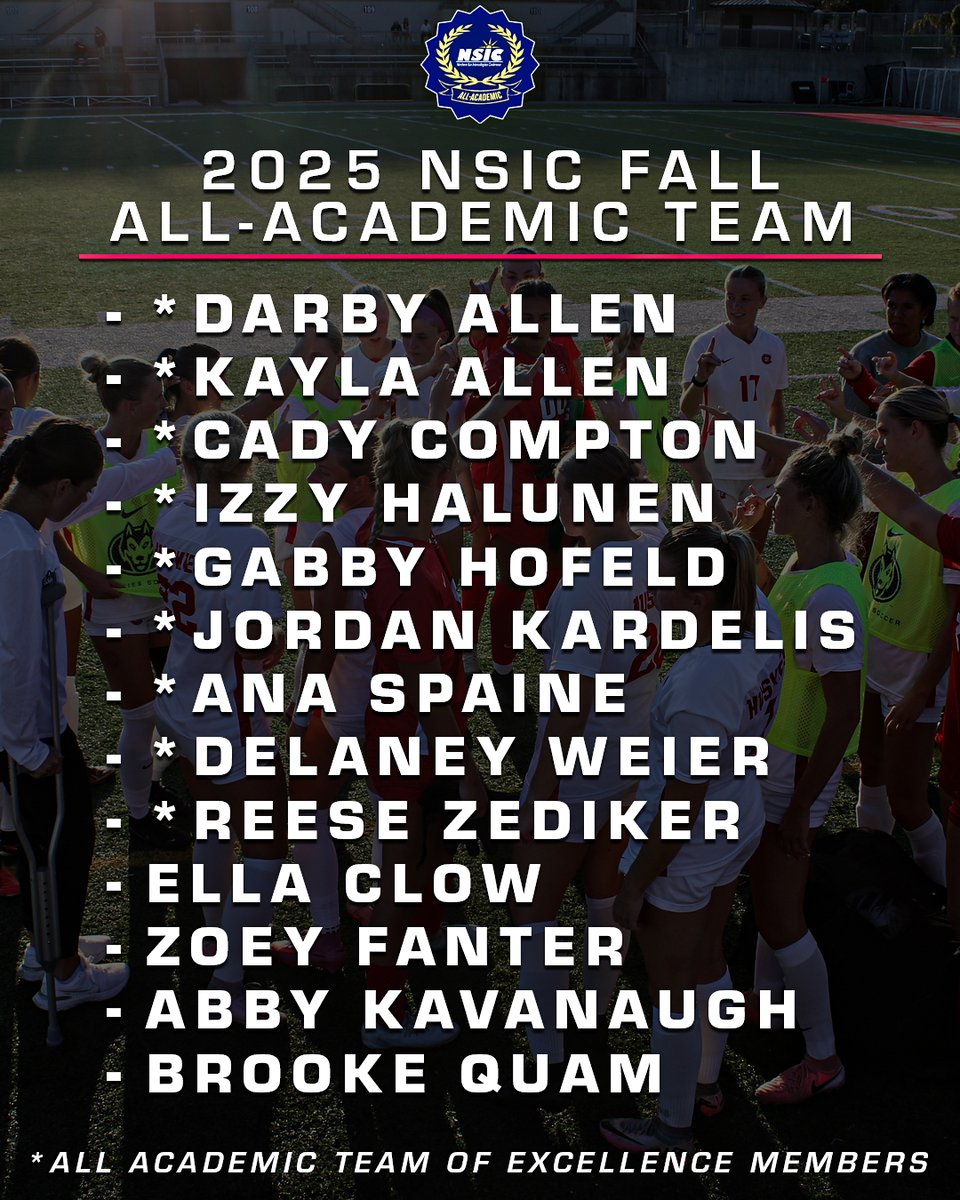 SCSUHuskies_Soc's tweet photo. 📚 𝐍𝐒𝐈𝐂 𝐀𝐋𝐋-𝐀𝐂𝐀𝐃𝐄𝐌𝐈𝐂 📚

Our 1⃣3⃣ 2025 @NorthernSunConf Fall All-Academic recipients 👏

#GoHuskies | #HuskiesSoccer ⚽️ https://t.co/AM7ZOPc4ek