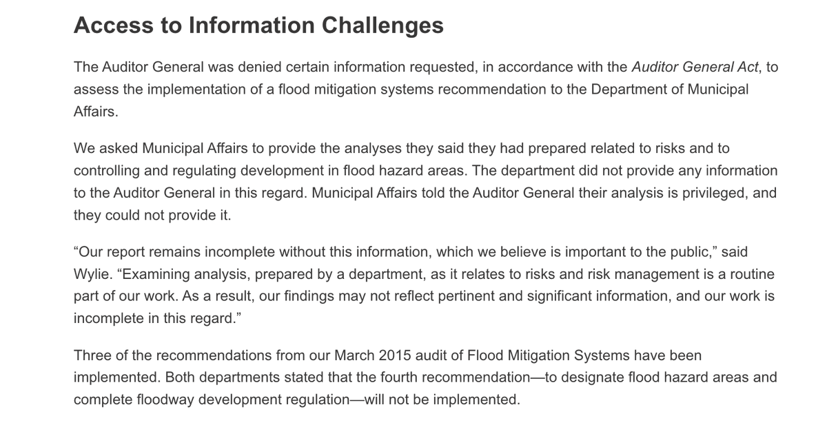 Oh look, the UCP government is again denying information to the auditor general. It makes it really hard for that office to do its job of protecting taxpayers if the government refuses to abide by common principles of accountability, transparency and the rule of law.  #ableg