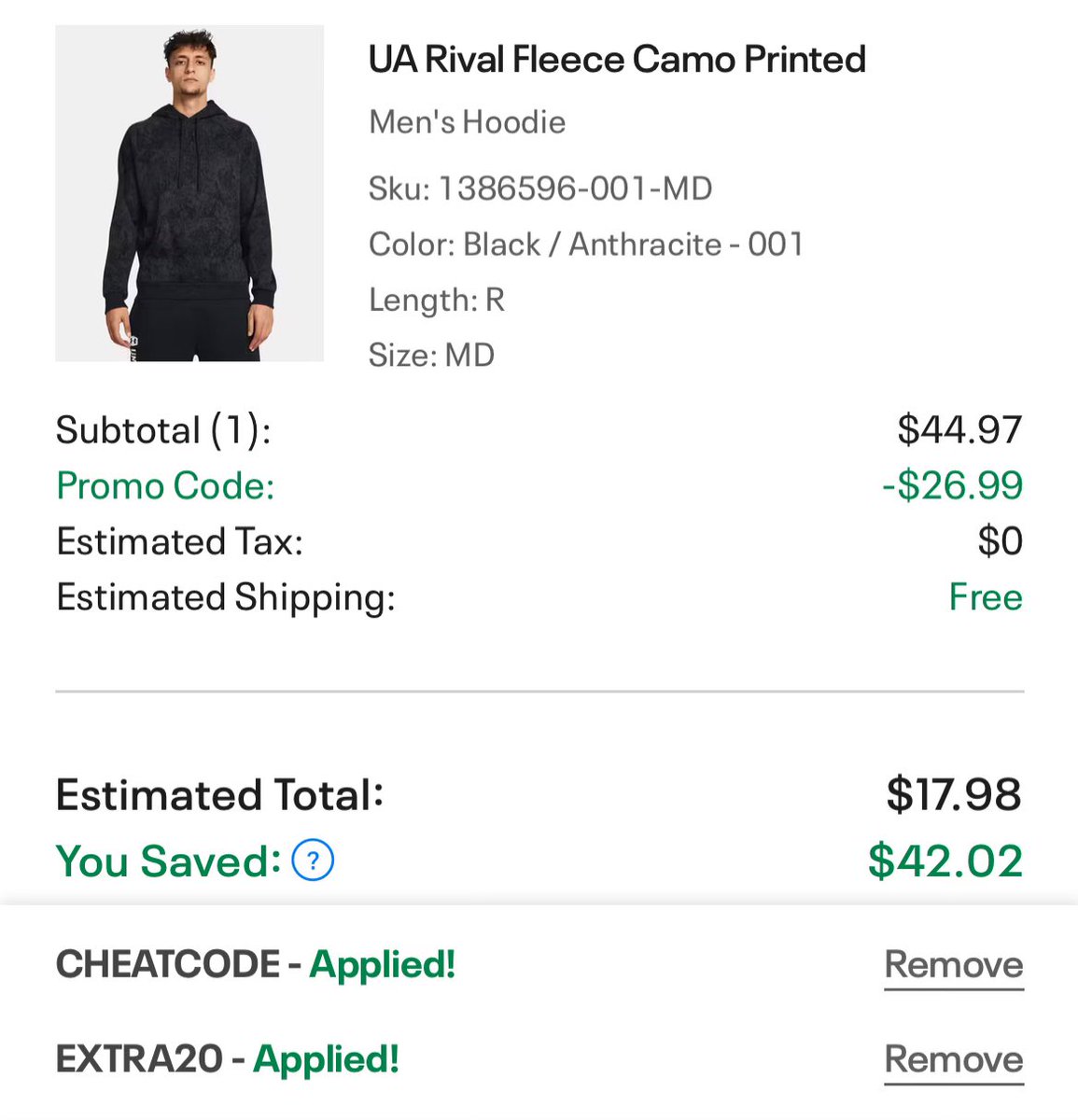 PROMO CODES STACKING AGAIN AT UNDER ARMOUR Apply code CHEATCODE & EXTRA20 for 70% EXTRA off & FREE shipping Shoes, clothing, & much for all sizes in stock so check ALL https://t.co/ckdYFBdfCS PROMO CODES STACKING AGAIN AT UNDER ARMOUR Apply code CHEATCODE & EXTRA20 for 70% EXTRA off & FREE shipping Shoes, clothing, & much for all sizes in stock so check ALL https://t.co/ckdYFBdfCS