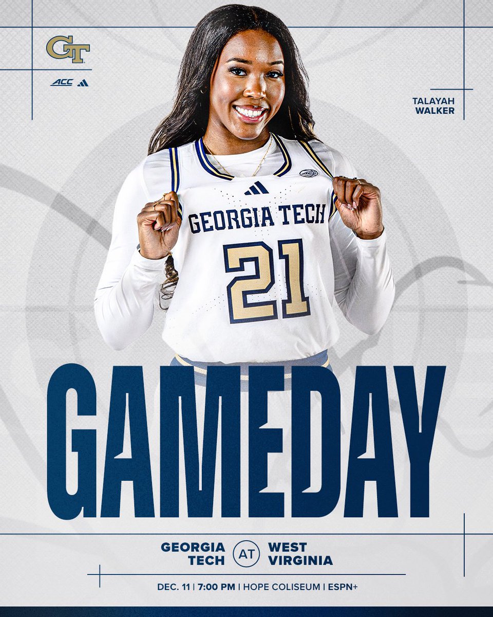 GTWBB's tweet image. GAMEDAY 🗣️

🆚 West Virginia
⌚️ 7:00 PM
🛣️ Hope Coliseum
📺 ESPN+
📊 buzz.gt/WBBLIVE2526

#StingEm🐝