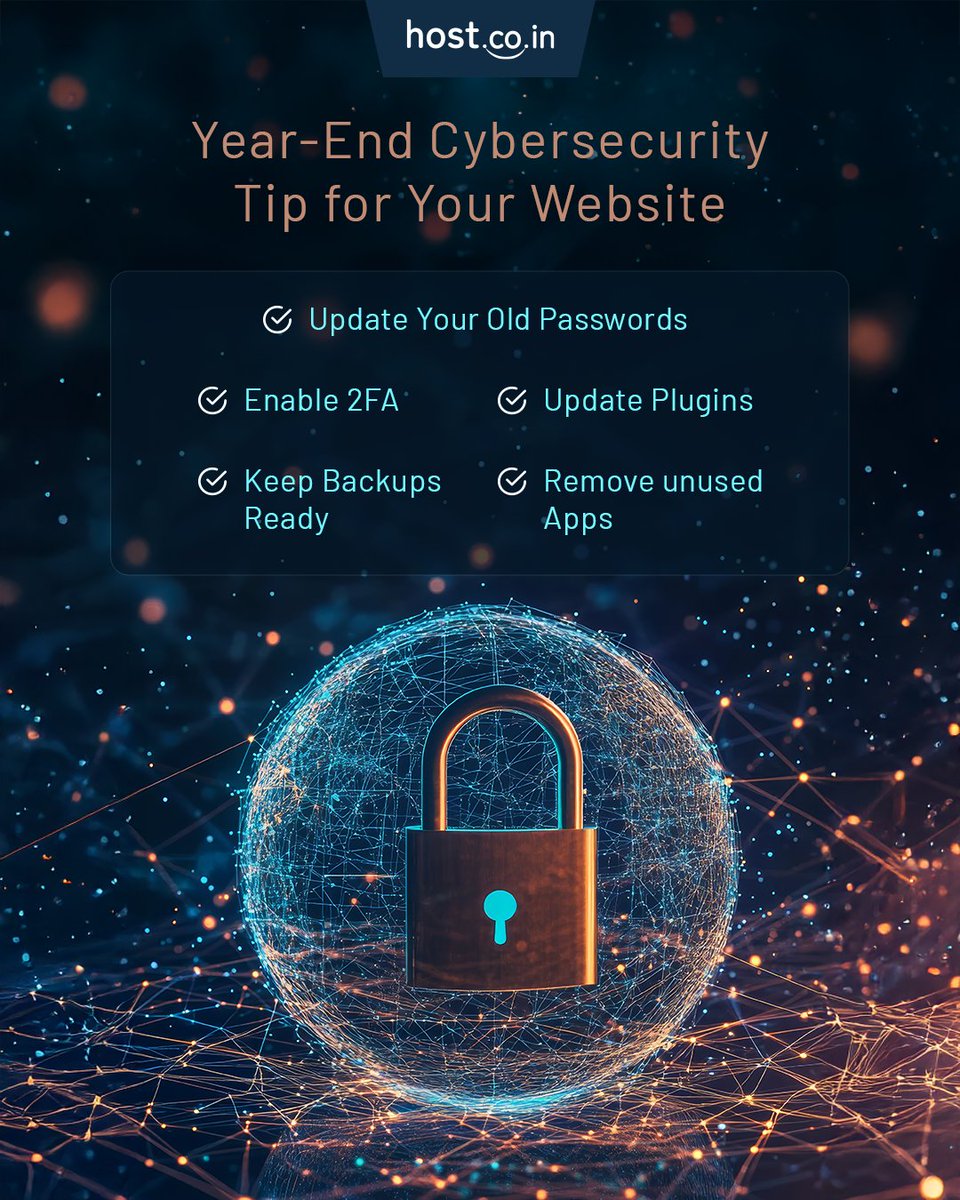 HostIndia's tweet image. Before you wrap up the year, make sure your website is fully secured. 🔐✨
A few simple updates today can save you from major threats tomorrow. 
.
.
#hostcoin #webhosting