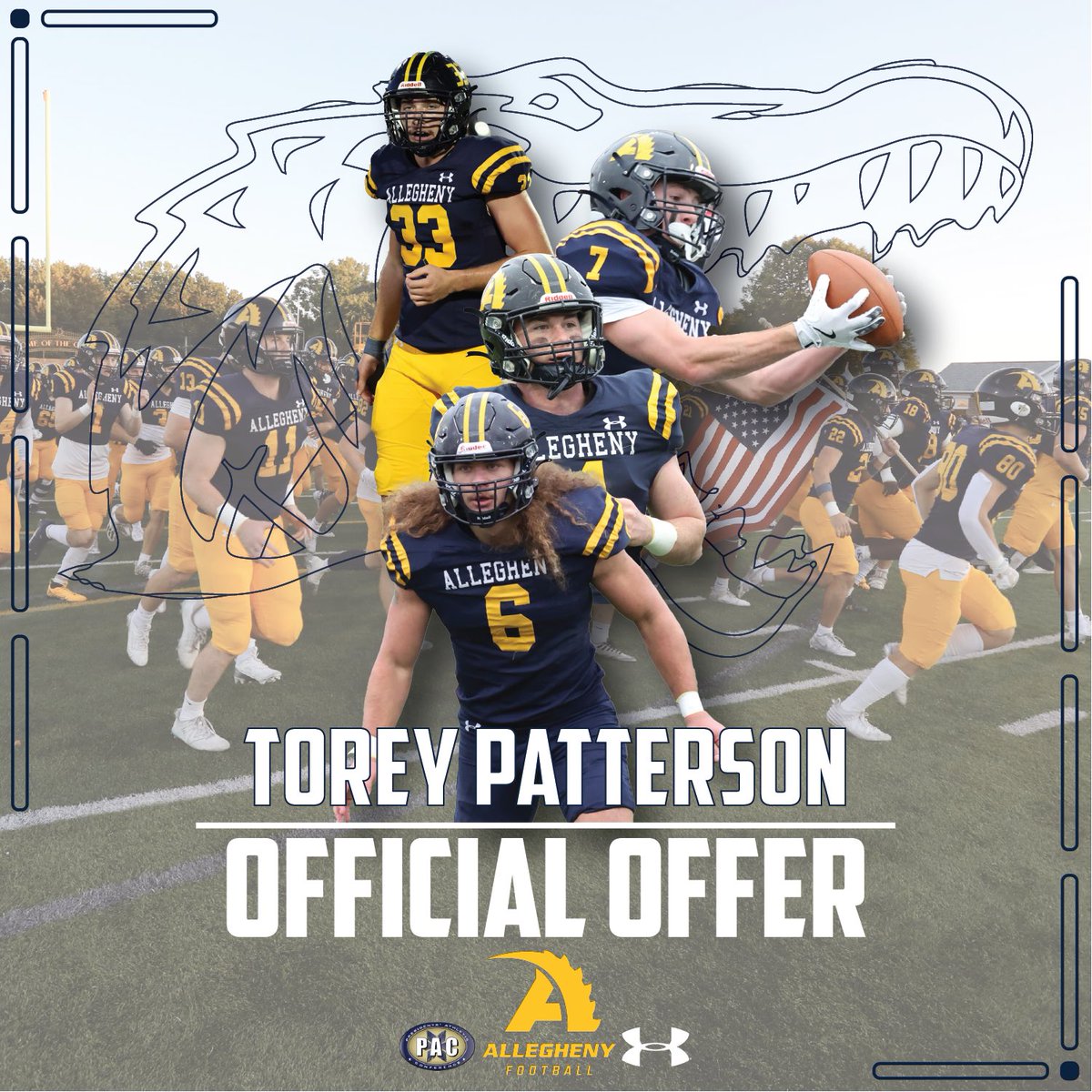 ToreyPatterson's tweet photo. #AGTG After a great conversation with @Coach_Layer. I have been blessed to receive my 3rd offer from @AlleghenyFB. 
@OHSPatsFootball @CoachCreasy_OHS @Coach__Watson @CSmithScout https://t.co/uduk1NRqe6