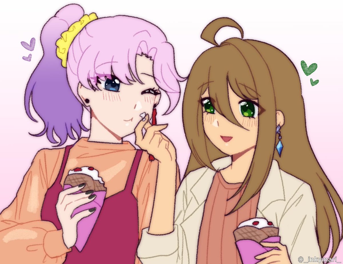 (divinez) 
Nao and Megumi (aka my silly rarepair) but they're on a crêpe date 🪷🦁

#cfvanguard #cardfightvanguard #ヴァンガード #ディヴァインズ