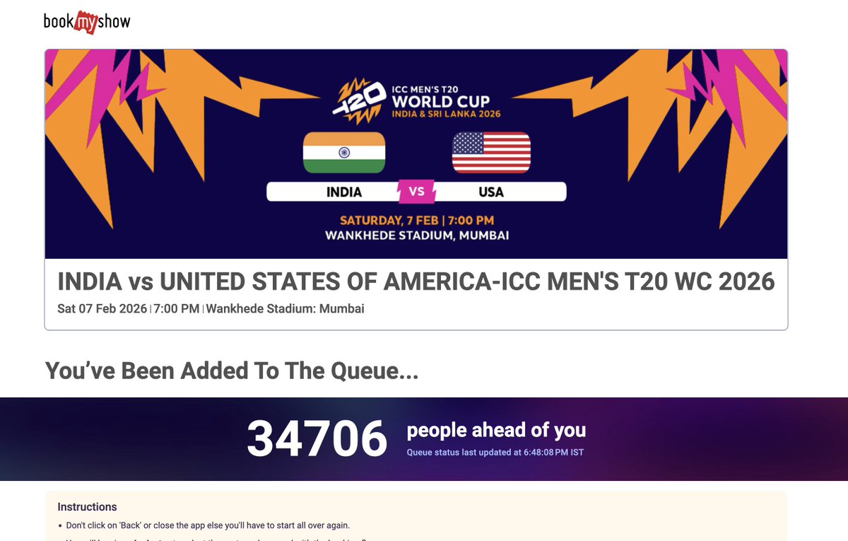 34706 people ahead of me 
33000 capacity of Wankhade stadium 😢😢😢 
#WorldCup2026 #cricket #IndianCricket