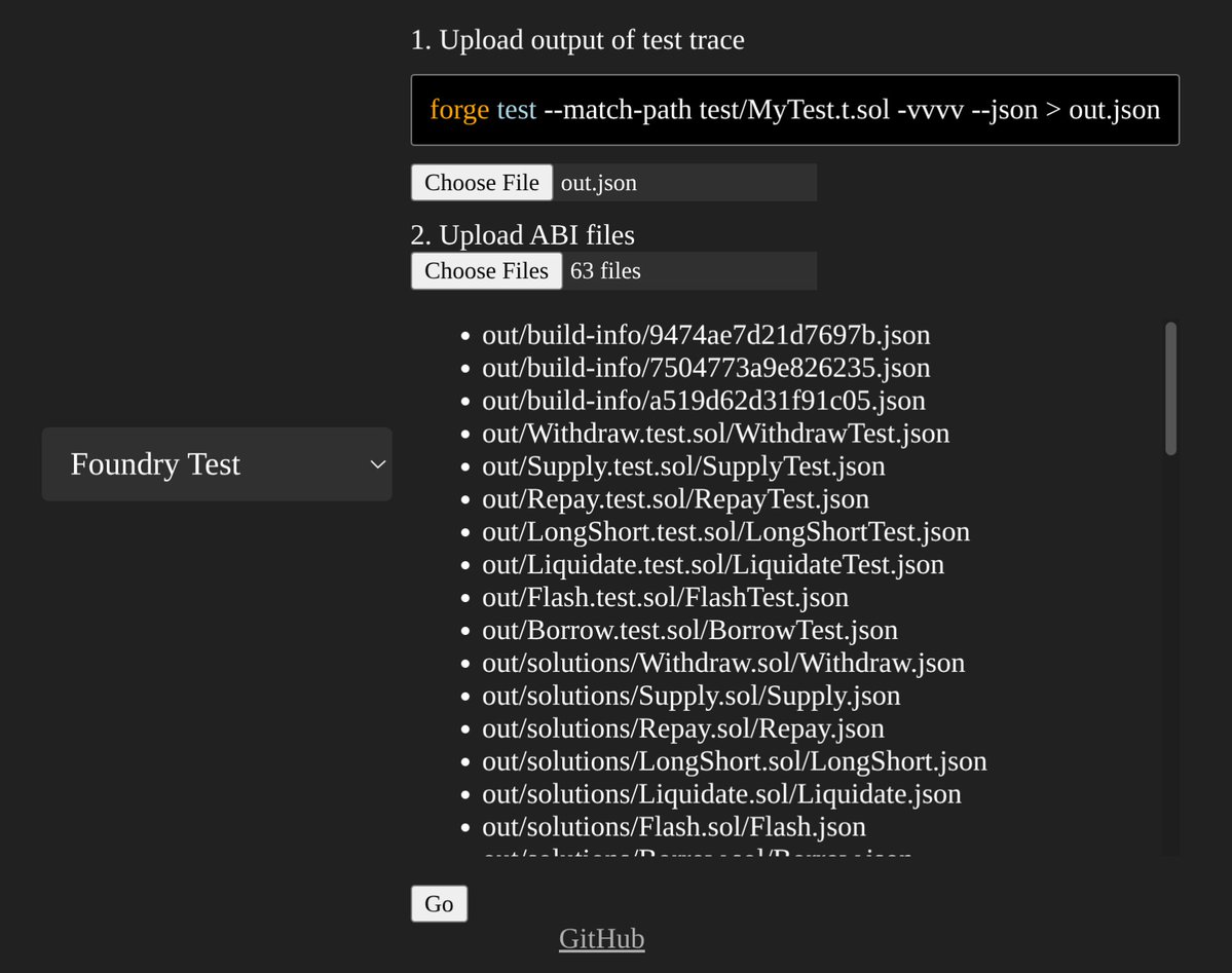 ProgrammerSmart's tweet image. Visualize Foundry tests
tx-graph-eight.vercel.app

1. Execute Foundry test, output test trace to a JSON file
2. Upload test trace JSON and ABIs (under /out)
3. Run the visualizer