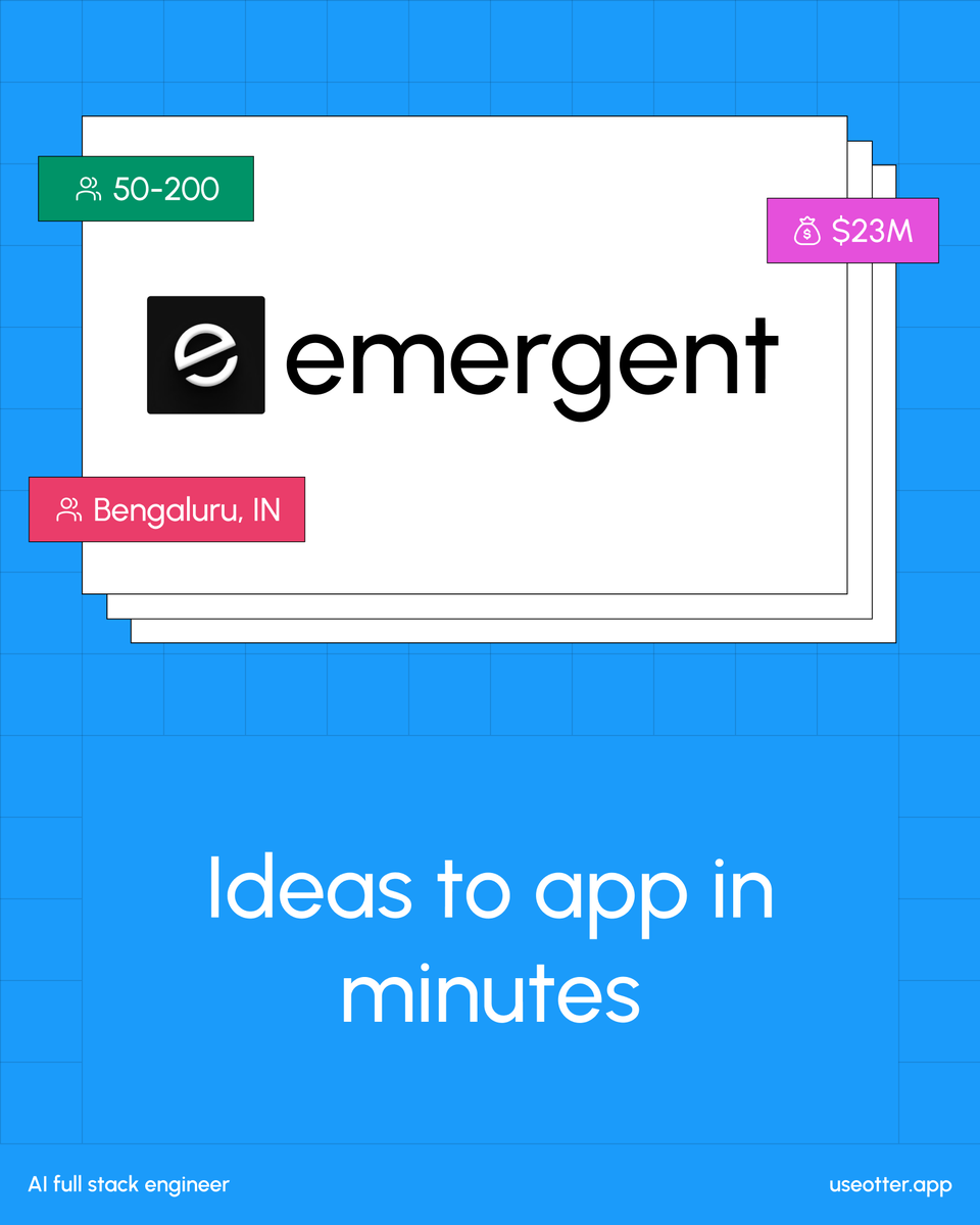 useotter_'s tweet photo. @emergentlabs what do they do?

They turn ideas into fully working apps in minutes, not months.

AI writes your code.
AI builds your backend.
AI deploys the whole thing for you.

And yes, they’re hiring. 
https://t.co/SZ21FL48P8 to apply.

#HiringNow #startup #otter #internship https://t.co/CT3bPj4Jvg