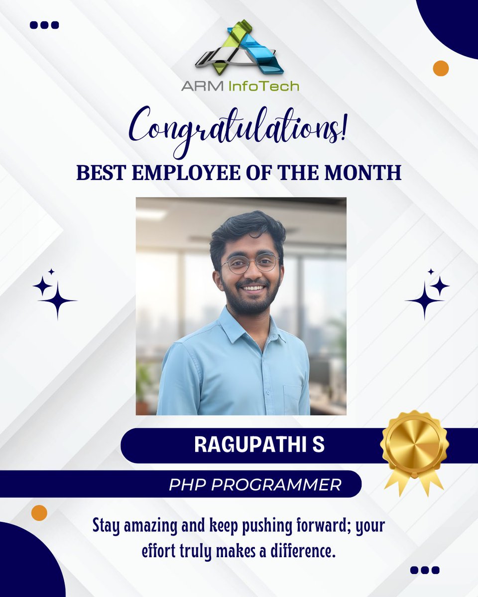 arminfotech's tweet image. 🎉 Congrats to Ragu, our PHP Programmer, for being Employee of the Month! 👏💻 Your dedication and hard work inspire the whole team. Keep shining! ✨

#EmployeeOfTheMonth #PHPProgrammer #TeamExcellence #EmployeeAppreciation #ARMInfotechFamily