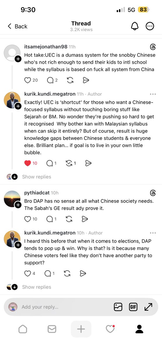 Funny how woke meleis in twitter try so hard wanna support UEC to look “woke”, while the sane Non-Malay Malaysians against it in Thread. 2 different universe haha