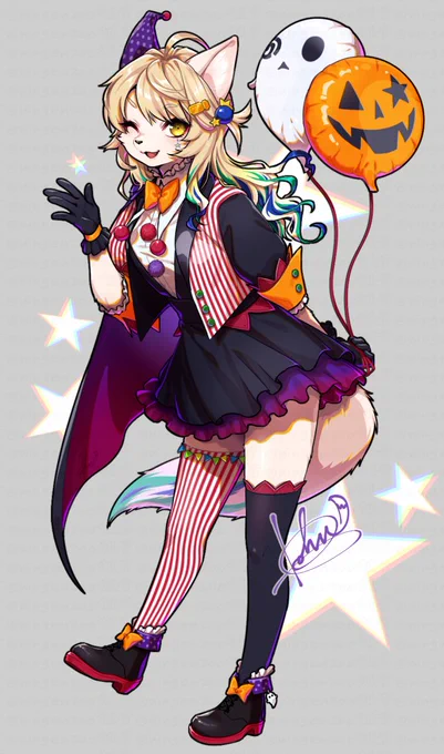 実はハロウィン絵を描いていたんですがなんやかんやで遅れに遅れ今に至る。せっかくなので公開しておきます。 ハロウィン×ピエロ×サーカスイメージ。