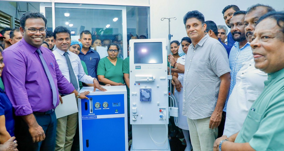 teamsajith's tweet photo. An essential RO plant and a dialysis machine were donated to the flood-affected Chilaw Hospital under the Husmak program, strengthening life-saving care during this challenging time. @sajithpremadasa 🇱🇰 

#LKA #SriLanka #FloodReliefLKA https://t.co/xOXCaaui46