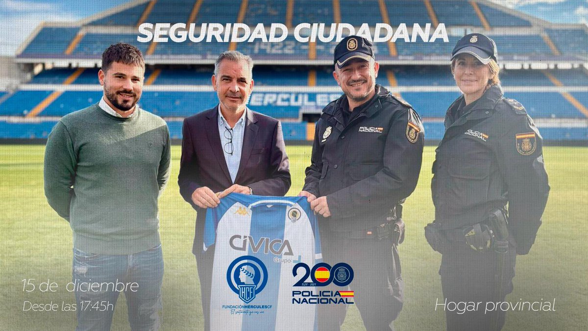 💙🤍 Seguridad Ciudadana, junto a la @policianacional  en el Hogar Provincial.

📆 Lunes 15 de diciembre, a partir de las 17:45. 

✍🏻 Evento obligatorio para toda la Fundación Hércules CF.

💙 #MachoHércules 🤍