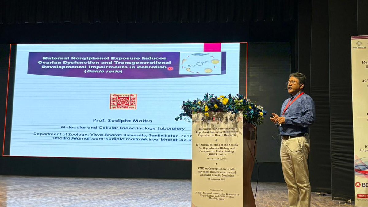 icmrnirwoh's tweet photo. Dr. Sudipta Maitra, Visva Bharti, WB, shared his findings which revealed maternal exposure to NP disrupt oxidant/ antioxidant network in ovary, increased MAPK /AP-1, inflammatory & apoptotic pathways and impaired estrogen receptor signaling.
#ReproNext #ReproductiveHealth #SRBCE https://t.co/q5fTFRY291