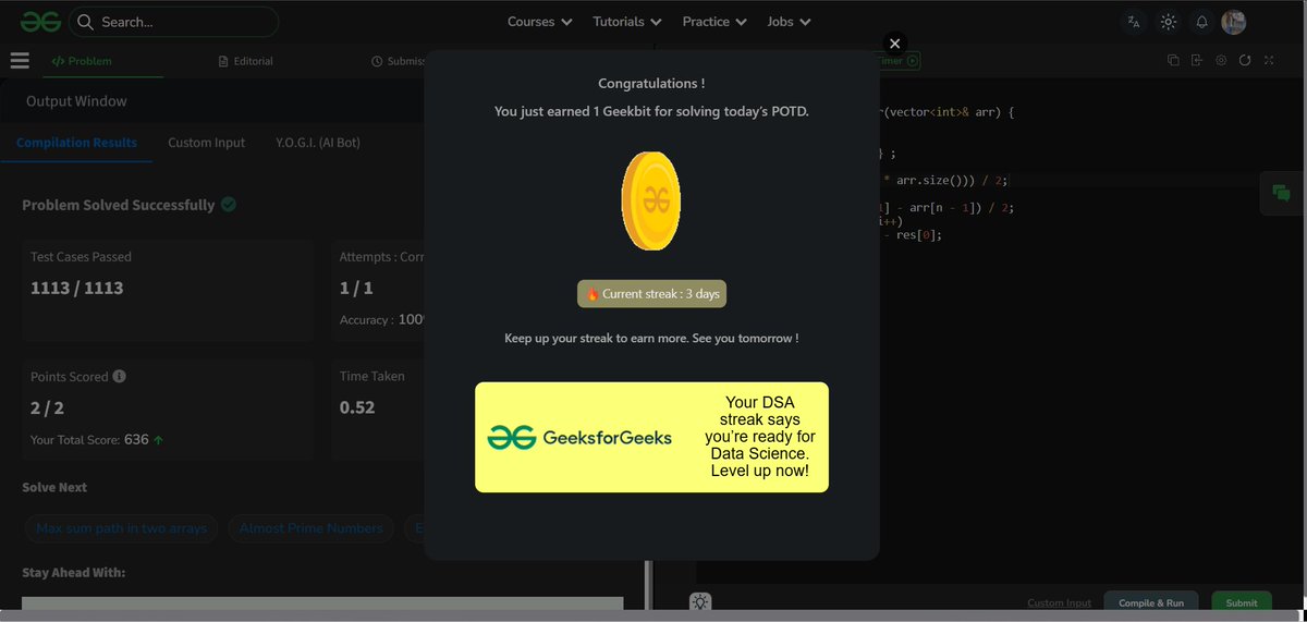 amansharma264's tweet image. 🎯 Solved GFG POTD – Construct Array from Its Pair-Sum Array

🔍 Problem:  
Given an array where each element is the sum of a unique pair from an unknown original array, reconstruct the original array.

🧠 Approach:  
• If the pair-sum array has size 1, return the two possible…
