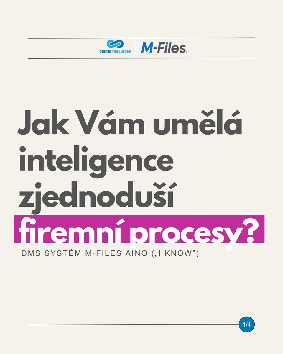 Digres_cz's tweet image. Firmy generují obrovské množství dat, a právě AI Vám je pomůže správně využít a zjednodušit procesy.
✅Shrnutí dokumentů
✅Třídění informací
✅Vytěžování klíčových dat
Vyzkoušejte M-Files s AI zdarma na e-dms.cz
#MFiles #Aino #knowledgeworkautomation #b2b #DMS