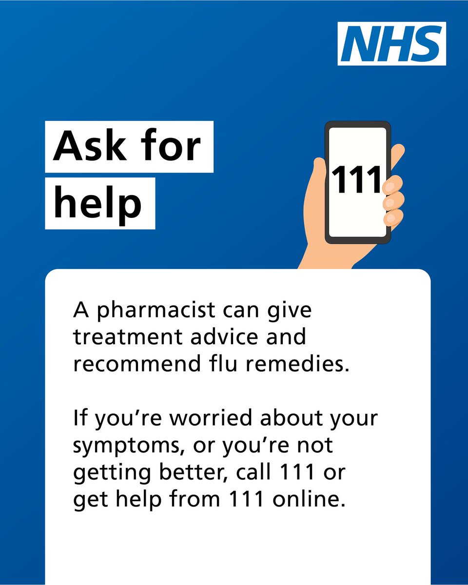 If you have flu, there are some things you can do to help get better more quickly.

Flu will often get better on its own, but it can make some people seriously ill. It's important to get the flu vaccine if you're eligible. 
➡️ nhs.uk/conditions/flu/