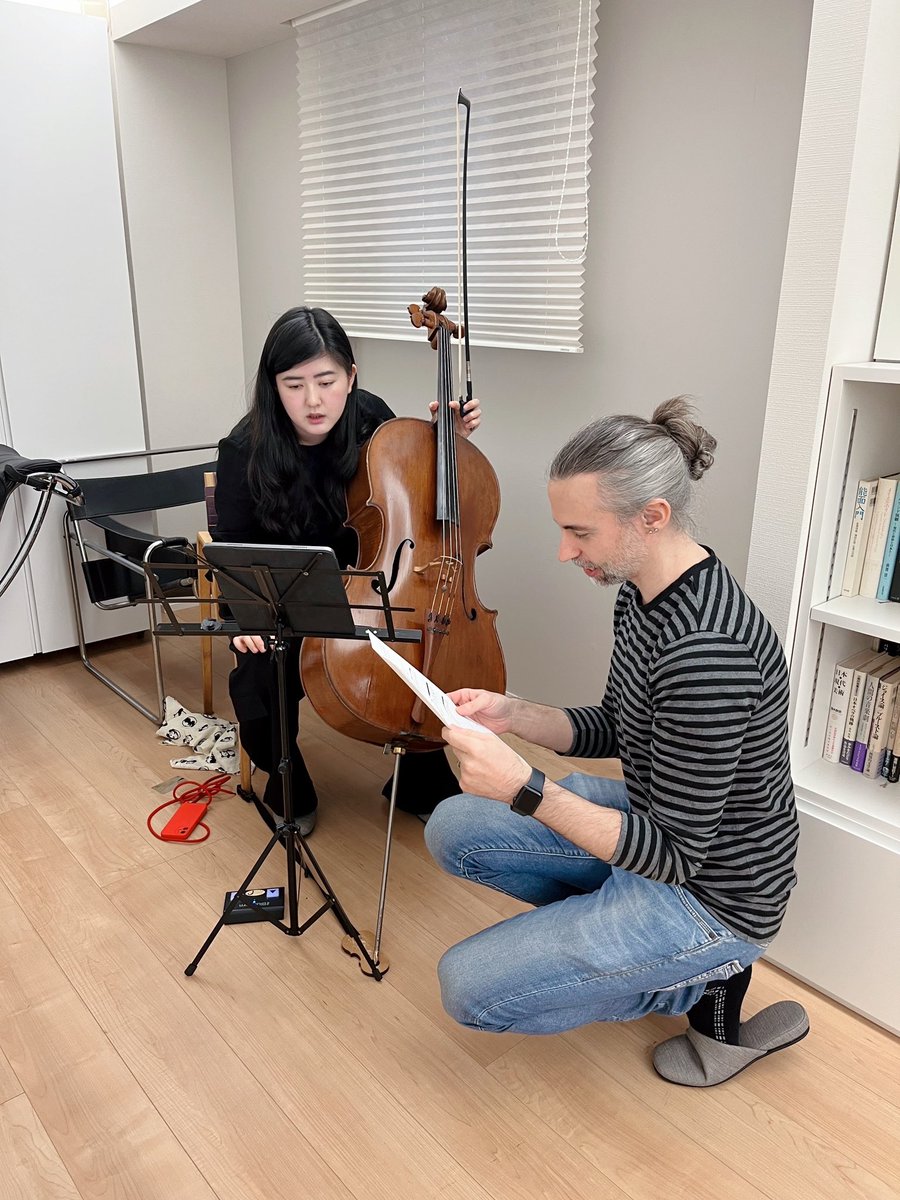 今日は13日鎌倉・報国寺、15日泉屋博古館東京の本番に向けてチェロの上村文乃さん、フルートの上野由恵さんと一日リハーサルでした🎼 泉屋博古館で新曲初演のニューヨーク在住のフランス人作曲家ジャン＝パトリック・ブザングランも来日🇯🇵リハーサル立ち会ってもらいました。本番が楽しみです😊