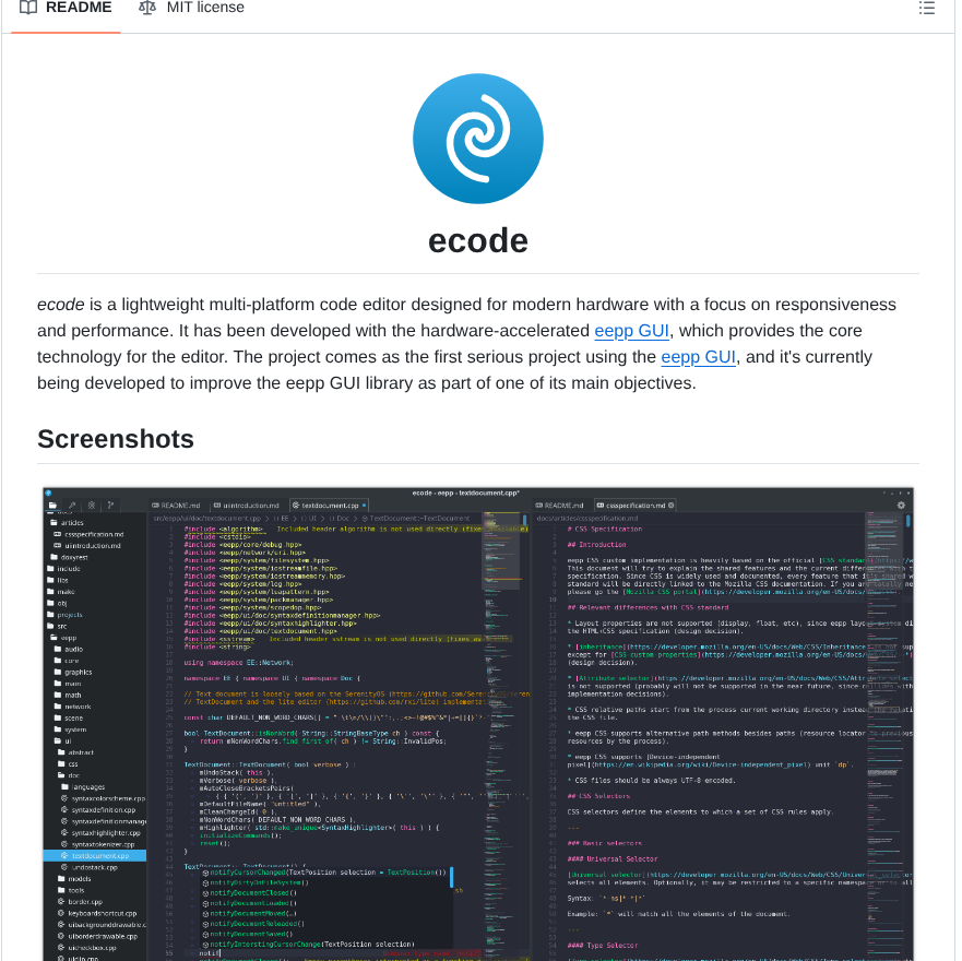 Code editor with hardware acceleration

github.com/SpartanJ/ecode/
