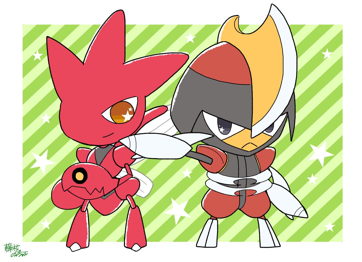 最近、フォロワーさんに描いて送ったハッサムとキリキザンです。