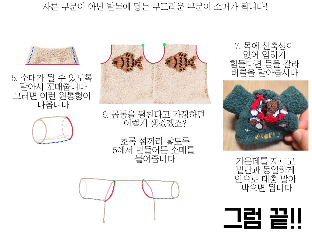 가진양말은 이미 다써버렸길래
최대한 상세하게 적어보았습니다🥹

>다이소 수면양말로 10깅 폭닥옷 만들기!<

옷을 만들어 보신 분이라면 쉽게 이해하실거에요😎👍🏻

난 한번도만들어본적없다!어려워보여요!
->막힐경우 인용으로 물어봐주시면
확인하고 답해드리도록 노력하겠습니다🙇🏻‍♀️🙇🏻‍♀️

(타래로..)