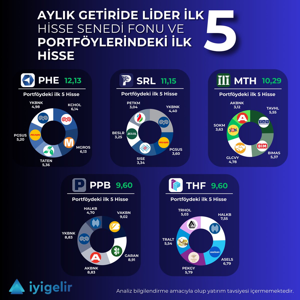📊 Aylık Getiride Lider Hisse Senedi Fonları ve Portföylerindeki İlk 5 Hisse

Bu ayın lider fonları: PHE – SRL – MTH – PPB – THF